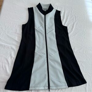 Lynn Ritchie Black/Stripe Sleeveless‎ Zip-Up Long Vest S